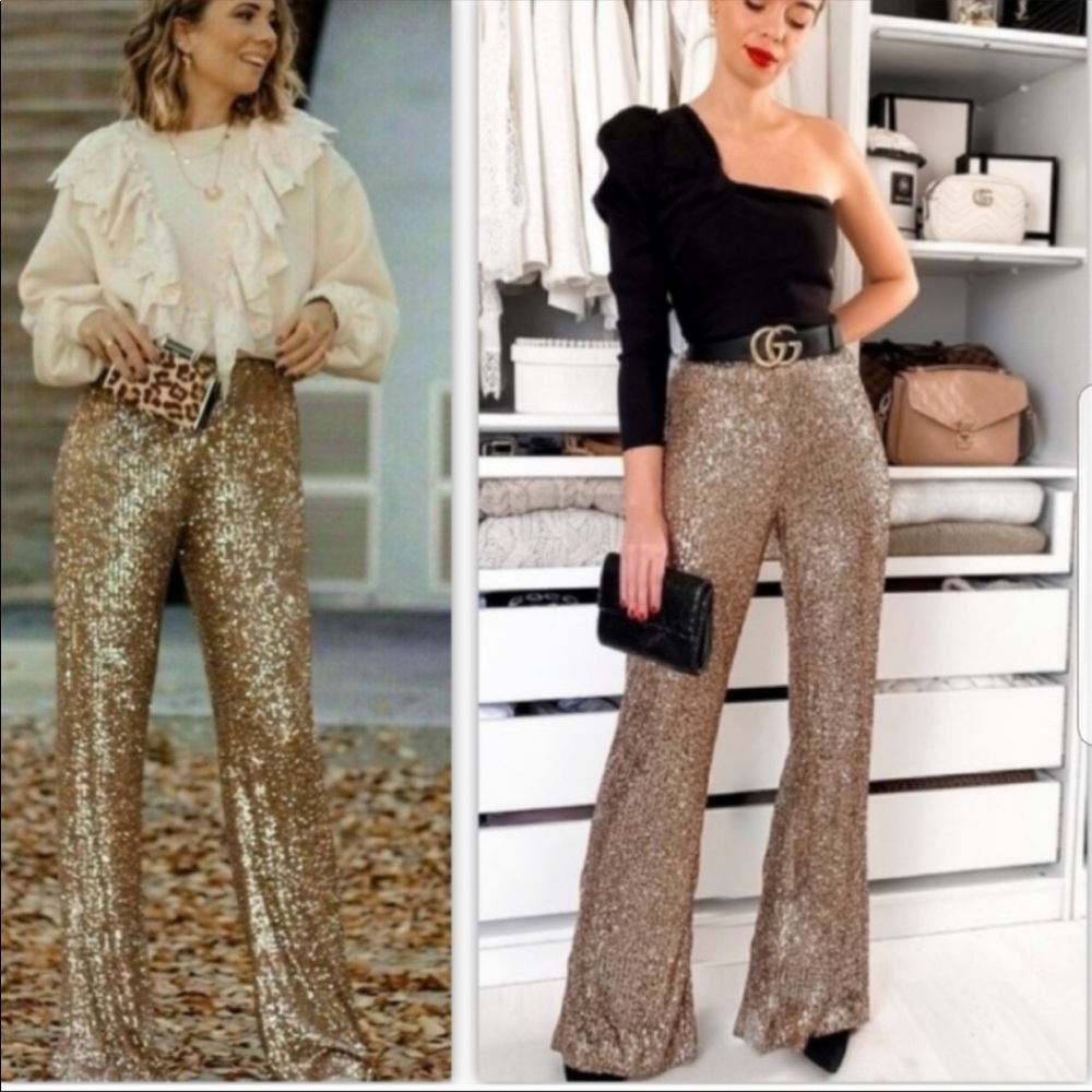 Zara gold sequin pant